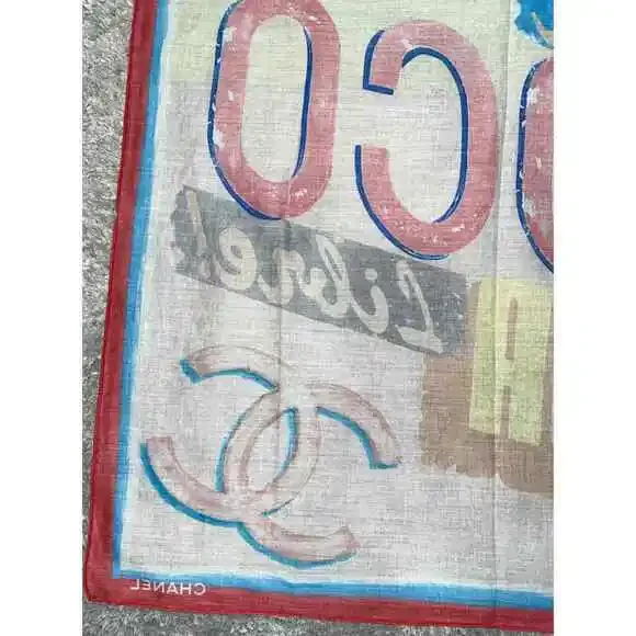 Chanel 17C Coco Cuba CC Pink Graffiti Cotton Bandana Handkerchief Scarf Wrap